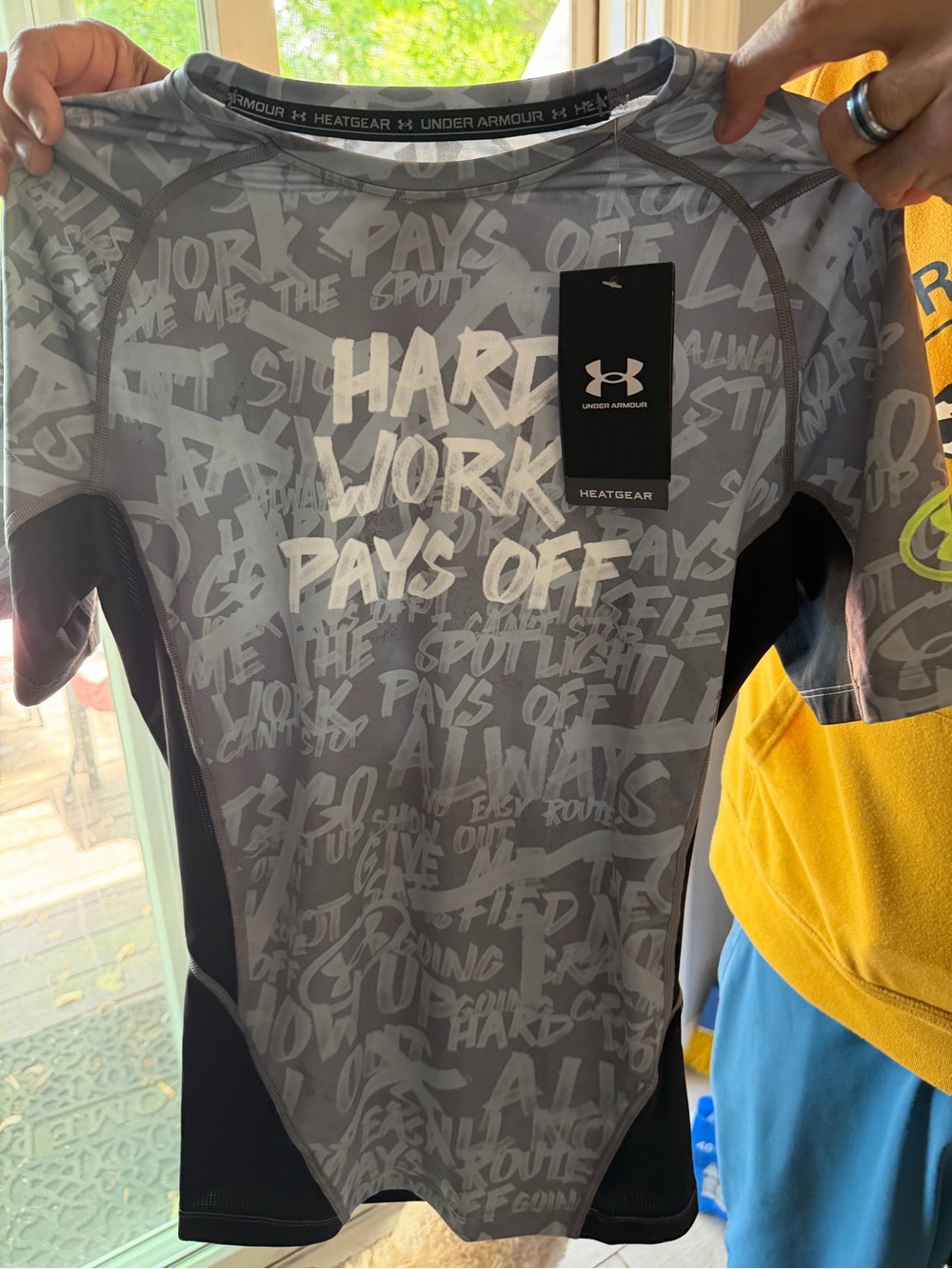 Under Armour Gray and Black HeatGear 'Hard Work Pays Off' Performance Shirt